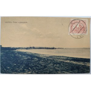 Pocztówka - Gdynia - plaża z pomostem - 1929 rok
