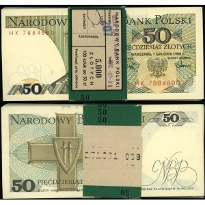 Polska, paczka 100 sztuk x 50 złotych z banderolą NBP, 1.12.1988