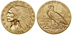 United States of America (USA), 2 1/2 dollars, 1914, Philadelphia