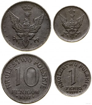 Polska, zestaw: 10 fenigów 1917 i 1 fenig 1918, Stuttgart