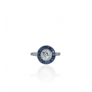Ring mit Diamant und Saphiren, Art Deco Stil