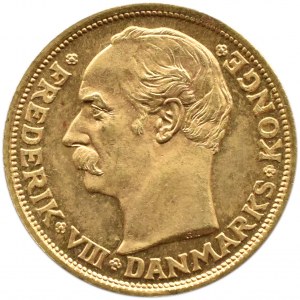 Dania, Fryderyk VIII, 10 koron 1909 VBP, Kopenhaga, UNC