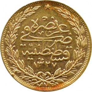 Turecko, Mehmed V (Mohamed, 1909-1918), 100 kuruš AH1327/6 (1914), Istanbul