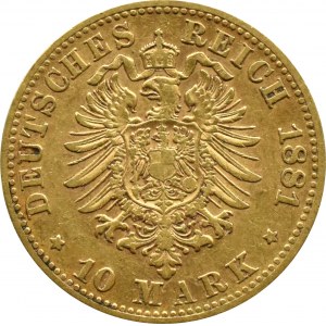 Německo, Sasko, Albert, 10 značek 1881 E, Muldenhütten