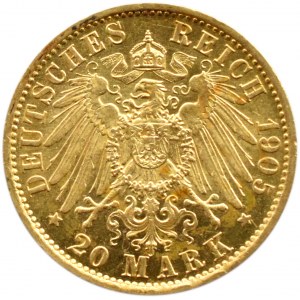 Německo, Prusko, Wilhelm II, 20 marek 1905 A, Berlín, proof