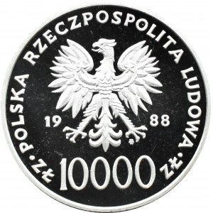 Polsko, PRL, 10000 zlotých 1988, Jan Paweł II - Tenký kříž, Varšava, UNC