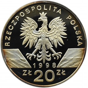 Polsko, III RP, 20 zlotých 1998, Ropucha Paskówka, Varšava, UNC
