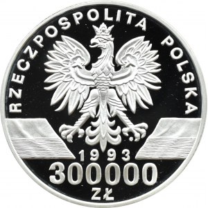 Polsko, III RP, 300000 zlotých 1993, Vlaštovky, Varšava, UNC