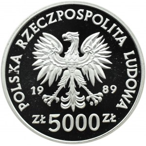 Polsko, PRL, 5000 zlotých 1989, Władysław Jagiełło - půlčíslo, Varšava