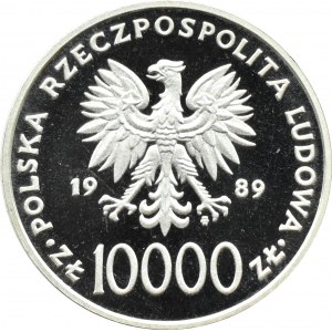 Poľsko, PRL, 10000 zlotých 1989, Jan Pawel II - Kratka, Varšava, UNC
