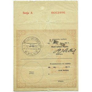 II RP, Assignment for 100 zloty, series A, Vilnius