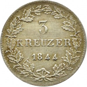 Německo, Hohenzollern-Sigmarinen, Charles, 3 krajcars 1844, Wiesbaden