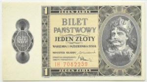 Poland, Second Republic, B. Chrobry, 1 zloty 1938, series IH, PMG63