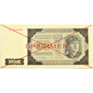 Polsko, RP, 500 zlotých 1948, Varšava, SPECIMEN A 789000/A123456