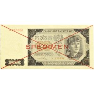 Poland, RP, 500 zloty 1948, Warsaw, SPECIMEN A 789000/A123456