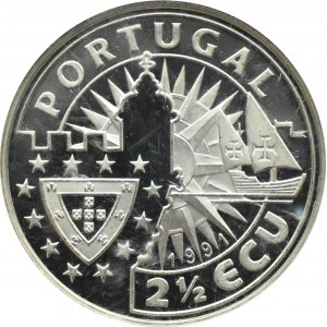 Portugal, 2.5 ecu 1991, Europe and New World, GCN MS67