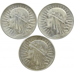 Polska, II RP, Głowa Kobiety, komplet 10 złotych 1932-1933, Warszawa/Londyn