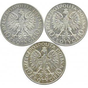 Polska, II RP, Głowa Kobiety, komplet 10 złotych 1932-1933, Warszawa/Londyn