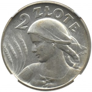 Polska, II RP, Kłosy, 2 złote 1925 bez kropki, Filadelfia, NGC MS62