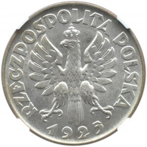 Polska, II RP, Kłosy, 2 złote 1925 bez kropki, Filadelfia, NGC MS62