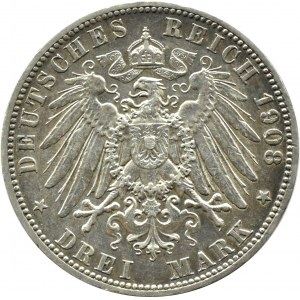 Germany, Prussia, Wilhelm II, 3 marks 1908 A, Berlin