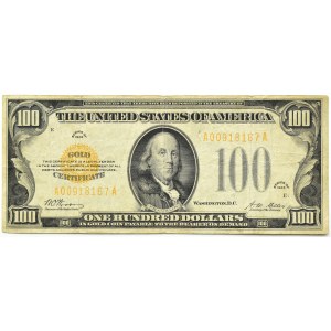 USA, 100 dolarów 1928, seria A, Gold Certificate, RZADKI