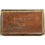 Powstanie Listopadowe, Pamiątka-pudełko na monety z roku 1831, brązowa skóra ze złoceniami