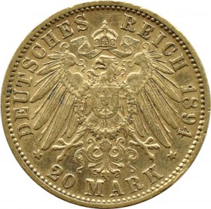 Germany, Baden, Friedrich, 20 marks 1894 G, Karlsruhe