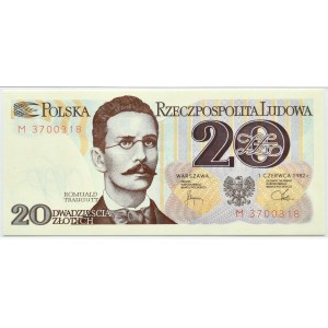 Polska, PRL, R. Traugutt, 20 złotych 1982, seria M, Warszawa, PMG 67 EPQ