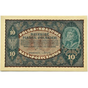 Poland, Second Republic, 10 marks 1919, II series DF, Warsaw, LOW NUMBER, UNC