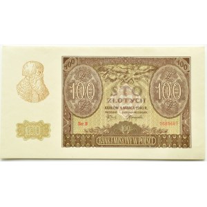 General Government, 100 zloty 1940 ZWZ forgery, series B, Krakow, UNC