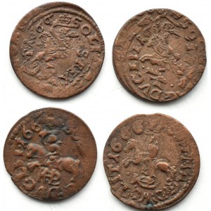 Jan II Kazimierz, lot czterech szelągów litewskich 1664-1666 - destrukty (1)