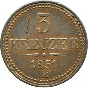 Hungary, Franz Joseph I, 3 kreuzer 1851 B, Kremnica