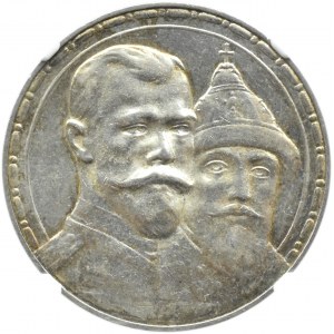 Rosja, Mikołaj II, rubel 1913 BC, 300 lat Domu Romanowów, Petersburg, NGC MS61