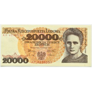 Poland, communist Poland, M. Skłodowska-Curie, 20000 gold 1989, AP series, Warsaw, UNC