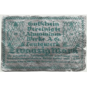 Nemecko, Sasko, Lautawerk, 20 mariek 1922, hliník