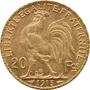Francja, Republika, Kogut, 20 franków 1913, Paryż, UNC