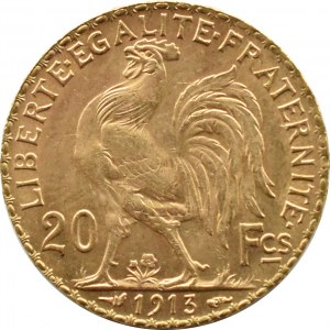 France, Republic, Rooster, 20 francs 1913, Paris, UNC