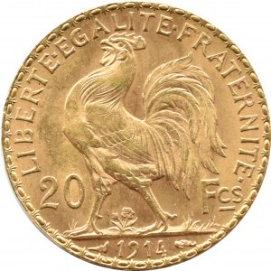 France, Republic, Rooster, 20 francs 1914, Paris, UNC