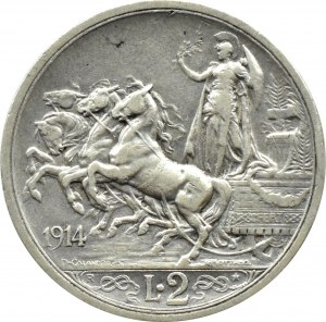 Italy, Vittorio Emanuele III, 2 lira 1914 R, Rome