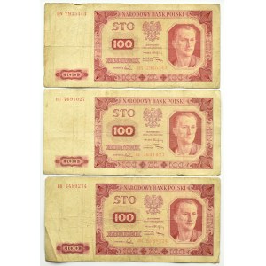 Polska, RP, lot 100 złotych 1948, serie DN, DR, DU, Warszawa