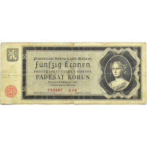 Protectorate of Bohemia and Moravia, 50 crowns 1940, series A09, Prague