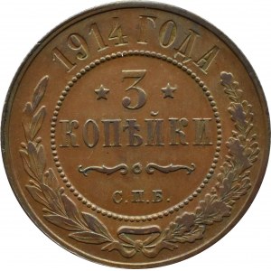 Rusko, Mikuláš II, 3 kopějky 1914 СПБ, Petrohrad