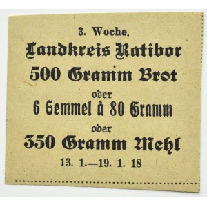 Ratibor/Racibórz, voucher for 500 grams of bread/350 flour 1918