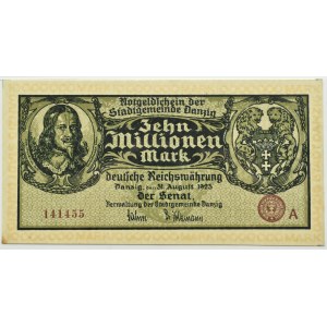 Wolne Miasto Gdańsk, 10 milionów marek 1923, seria A, PMG 63