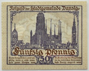 Free City of Danzig, 50 fenig (pfennig) 1919, PMG 66 EPQ