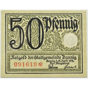Wolne Miasto Gdańsk, 50 fenigów (pfennig) 1919, kolor zielony, PMG 66 EPQ