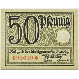 Free City of Danzig, 50 fenig (pfennig) 1919, green color, PMG 66 EPQ