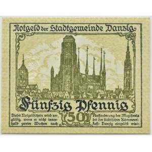 Free City of Danzig, 50 fenig (pfennig) 1919, green color, PMG 66 EPQ