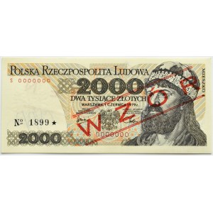 Polska, PRL, Mieszko I, 2000 złotych 1979, seria S - WZÓR No 1899, Warszawa, UNC